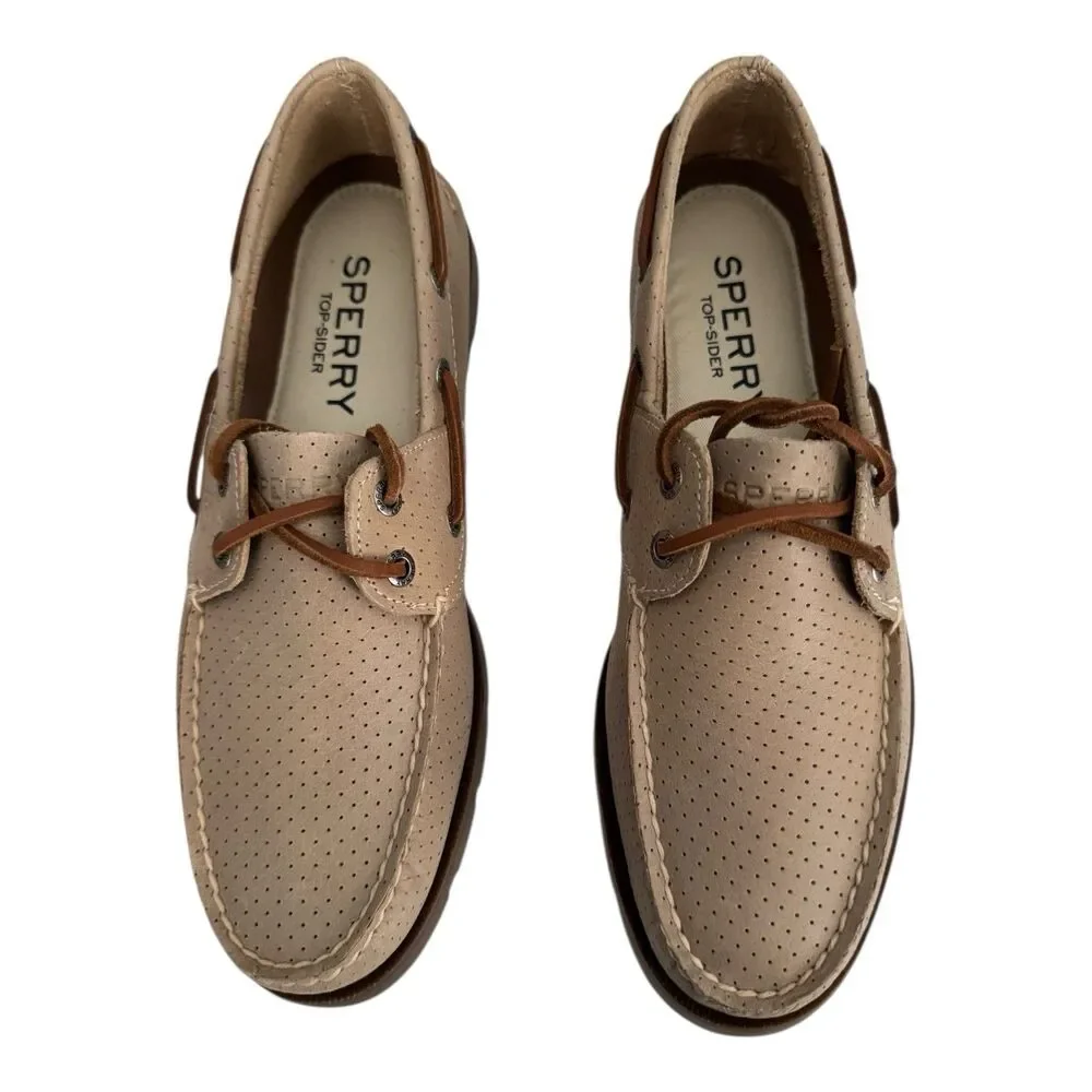 Sperry Men's Size 8.5 Leeward 2 Eye Boat Shoes Perf Off White STS25195 $160